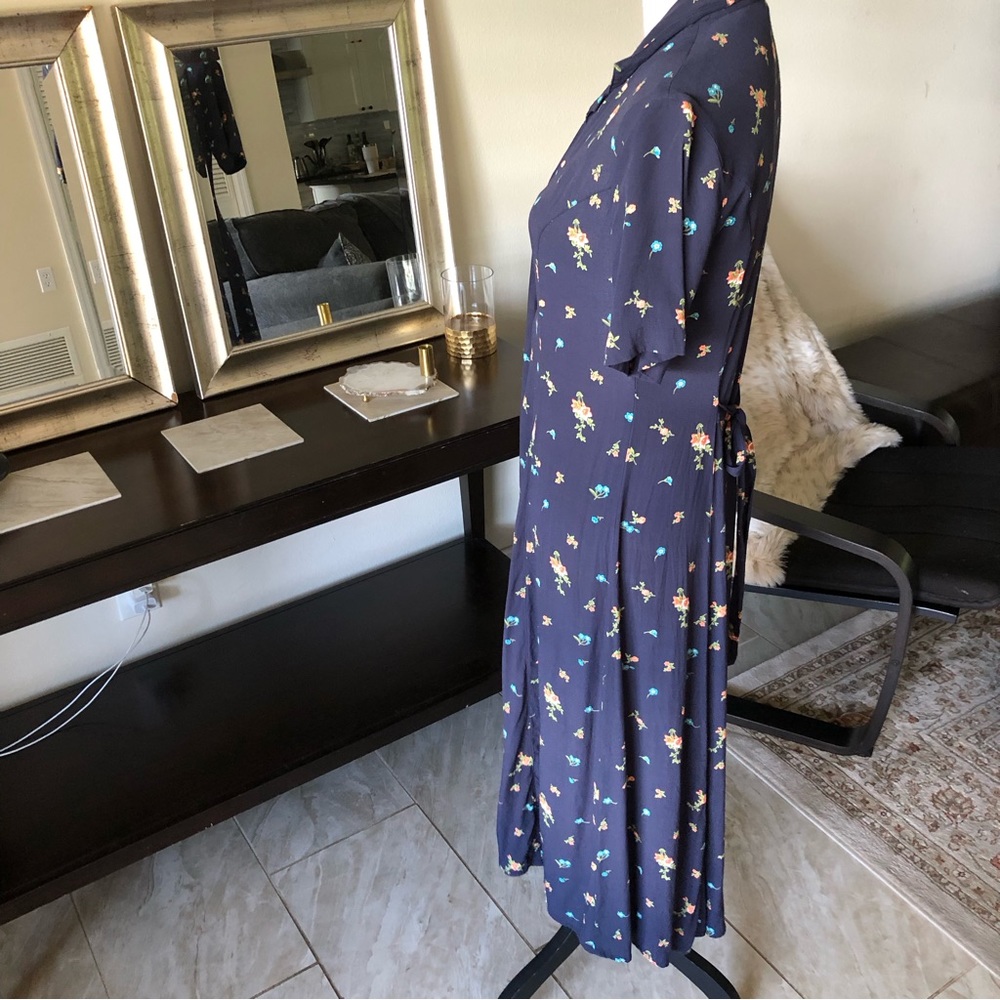 Vtg Eddie Bauer navy floral cottagecore prairie midi shirt dress button down M - Picture 12 of 13